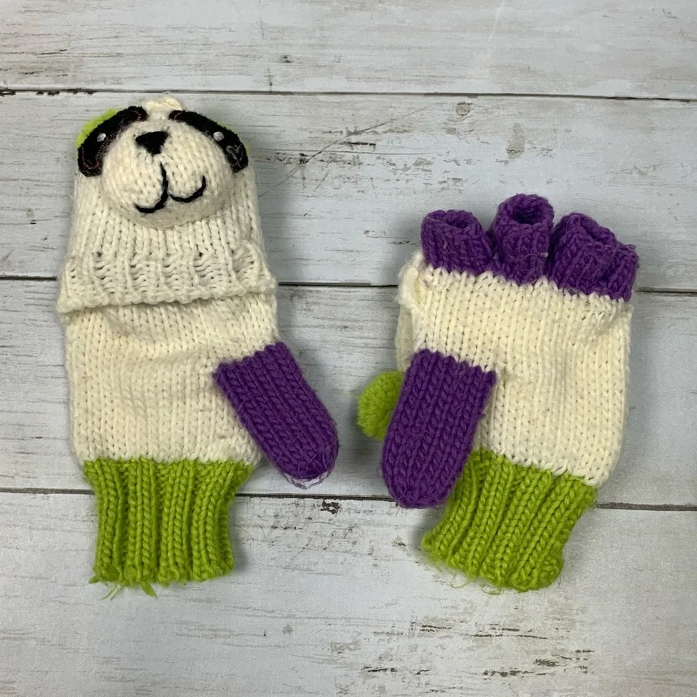 Panda Convertible Fingerless Flip Top Knit Mittens